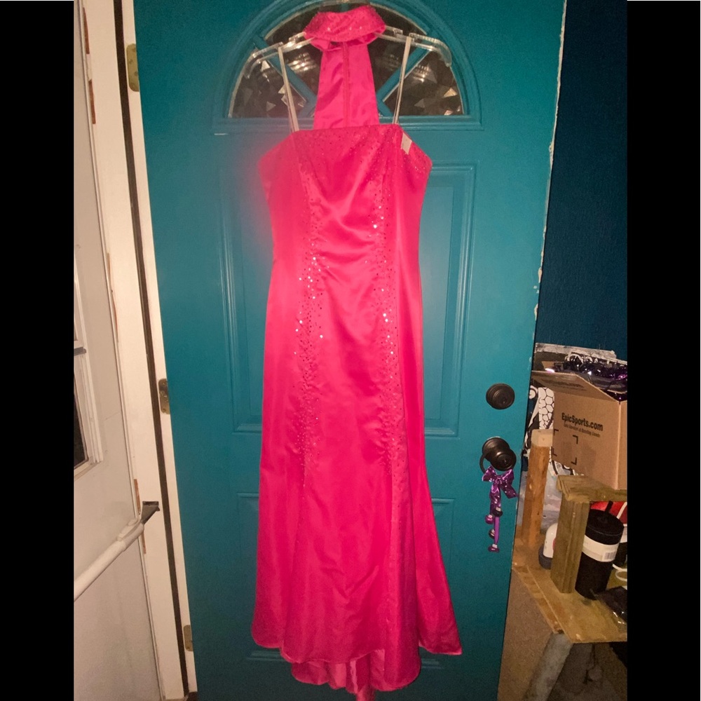Hot pink long Prom Dress with train